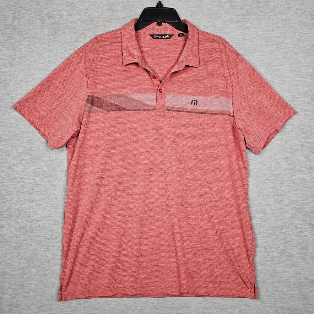 Travis Mathew Short Sleeve ¼ Button up Golf Stripe Red Polo Shirt Men's XL
